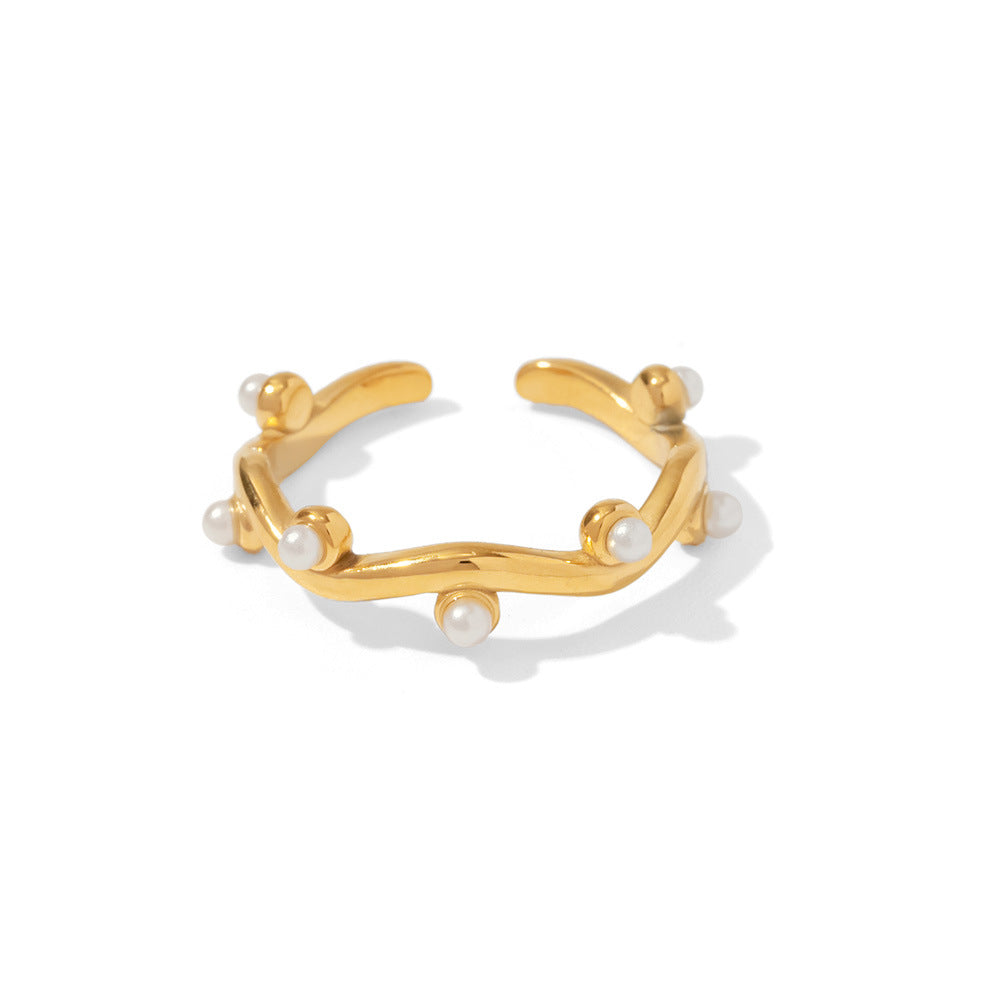 Venta al por mayor Anillos De Acero Inoxidable Con Perlas Chapadas En Oro